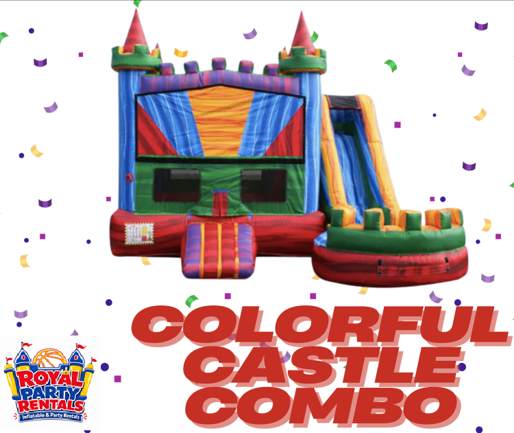 Colorful Castle Bounce House W/Slide Combo - Wet